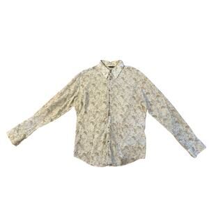 Vintage Men XXL Kenzo Homme Button-Down Brown Floral Printed Shirt Top Long Slv